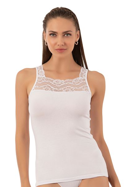 ÖZKAN underwear Özkan 25594 قميص داخلي نسائي من القطن بتفاصيل دانتيل أمامي ومرن ومريح وسميك