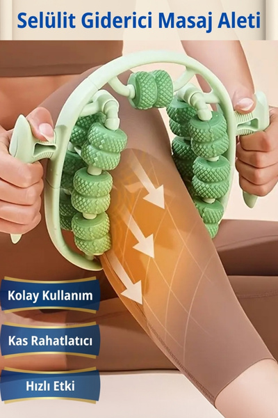 ALFAGİFT Sıkılaştırıcı Selülit Karşıtı Masaj Aleti- 13 Tekerlekli Kas Gevşetici Masaj Rulosu Yeşil