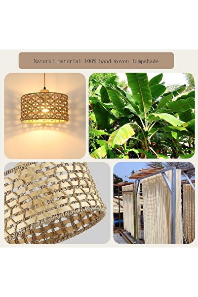 Lambadar Platinium Model Tekli Rattan Bambu Modern Tasarım İskandinav Bohem Sarkıt Avize