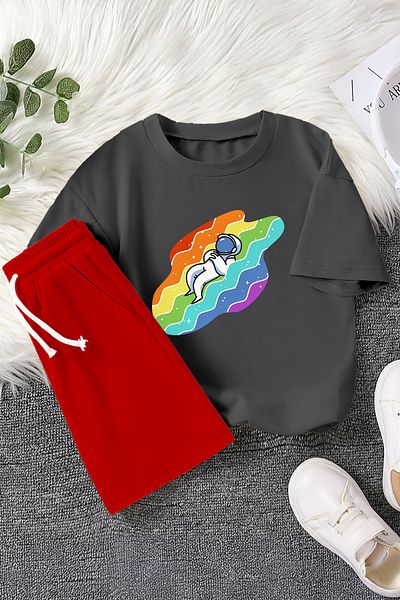 MYADA Premium Astronaut Sleeping in the Rainbow Printed 2-Piece Children's Set 22431