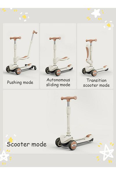Ma Baby 3-in-1 Kids Kick Scooter with Light up Wheels, for 1-12 years Boys and Girls