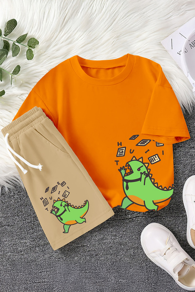 MYADA Дитячий комплект з 2 предметів з принтом динозавра в краватці