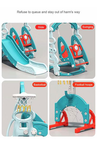 Ma Baby 4 in 1 Kids Slide and Swing Set with Basketball Hoop