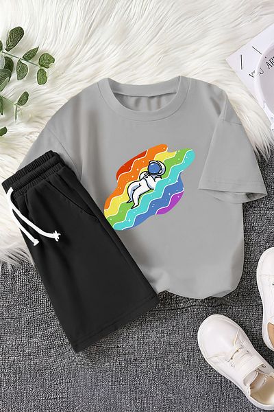 MYADA Premium Astronaut Sleeping in the Rainbow Printed 2-Piece Children's Set 22431