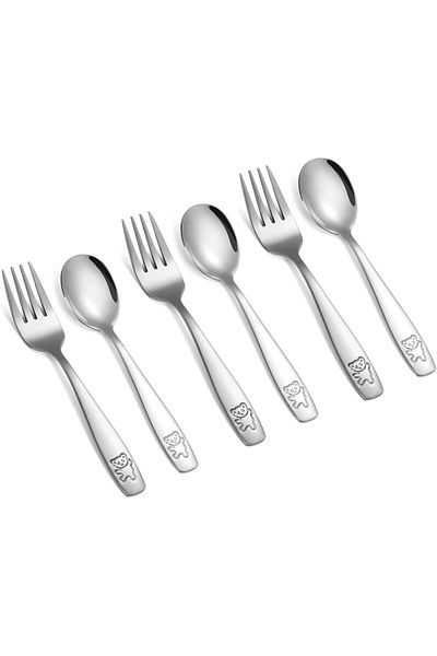 COOYA 6PCS Kids Silverware Set, Stainless Steel, Toddler Forks and Spoons, Children Safe Flatware