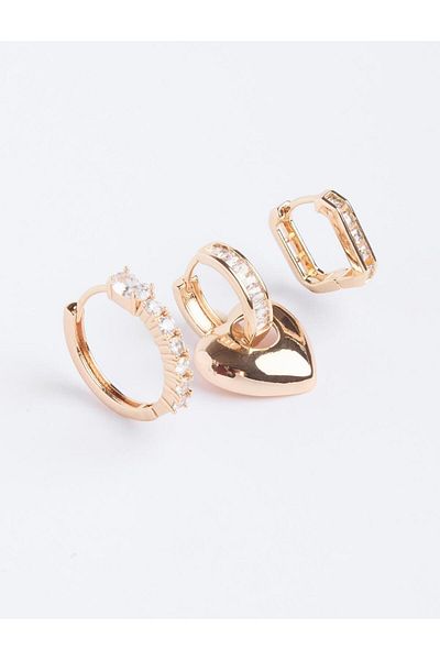 Jimmy Key Gold Color Heart Figured Triple Earrings Set