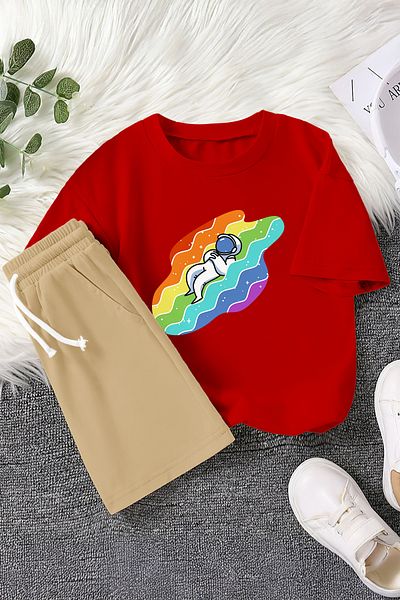 MYADA Premium Astronaut Sleeping in the Rainbow Printed 2-Piece Children's Set 22431