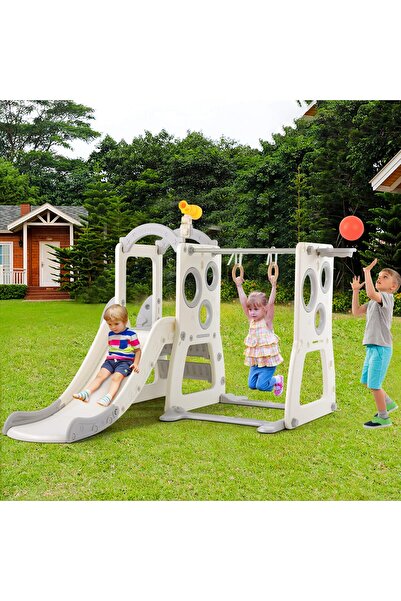 Ma Baby 6 in 1 Toddler Slide, Freestanding Slide for Kids w/Basketball Hoop, Climbing Ladder HT-111