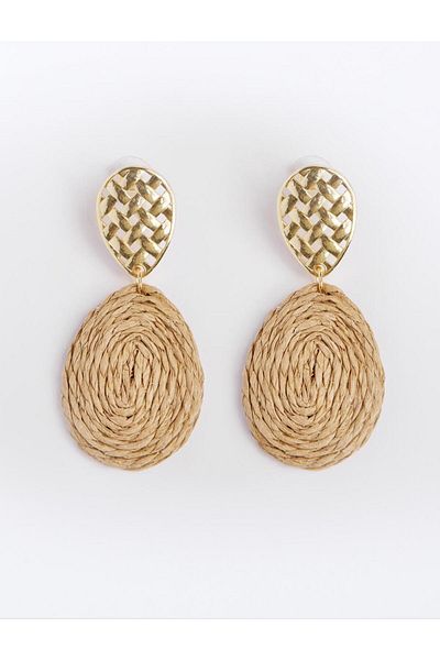 Jimmy Key Brown Wicker Detailed Oval Earrings