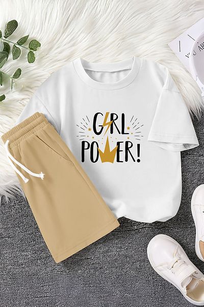 MYADA Premium Girl Power Crown Printed 2-Piece Children's Set 22437-8