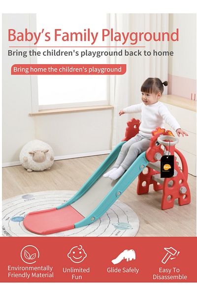 KidLe 2 in 1 Children's Slide Kids Slide with Basketball Hoop