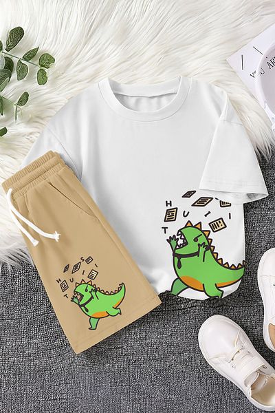 MYADA Set pentru copii din 2 piese cu cravată premium cu imprimeu dinozaur 22432