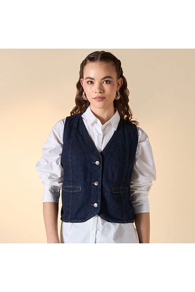 Lee Cooper Buckle Strap Detail Sleeveless Jacket With Pockets