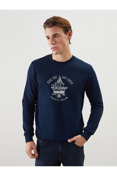LC Waikiki Lcw Crew Neck Printed Men's Thick Sweatshirt Fast Fashion