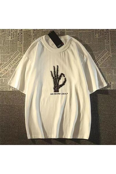 Touz Moda Tricou oversize cu schelet alb imprimat manual