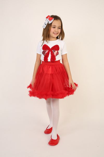 Dıgıl Kids Girl's April 23 Show Outfit Red Ribbon Suit