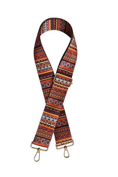 Gloria Gold Metal Polyester Column Adjustable Bag Handle - Phone Strap (120 cm) /Anatolian Rug Pattern