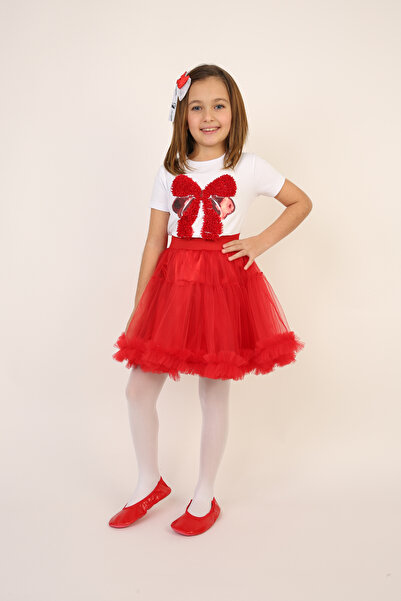 Dıgıl Kids Girl's April 23 Show Outfit Red Ribbon Suit