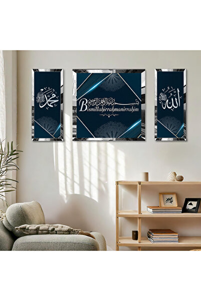 Zevahir Mobilya Dekorasyon Gümüş Aynalı Pleksi Çerçeveli Mavi Arka Planlı All...