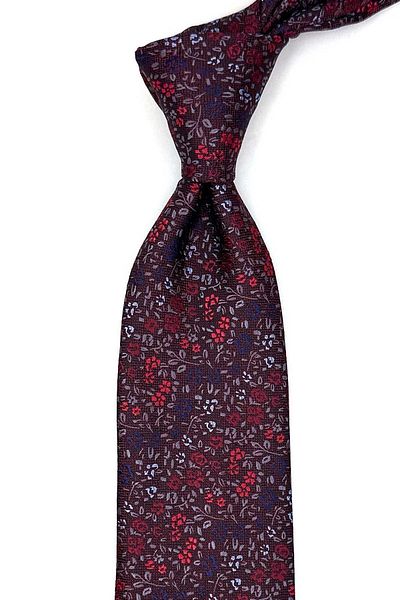 Kravatkolik Claret Red Floral Pattern Classic Tie with Handkerchief Kk13155