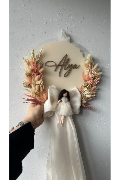 KRVTASARIM Peri Kızlı Çiçekli Pleksili Bebek Kapı Süsü