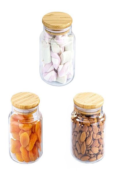 Bambum Vacuum 800ml Glass Storage Container with Bamboo Lid - 3 Pieces