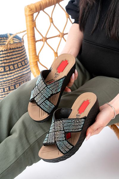 Slipcat Women's Stone Wedge Heel Slippers Orthopedic Daily Slippers Comfortable Stylish Heeled Slippers