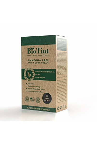 Biotint صبغة شعر دائمة (3.0 بني غامق)، كريم صبغ الشعر خالي من الأمونيا، نباتي