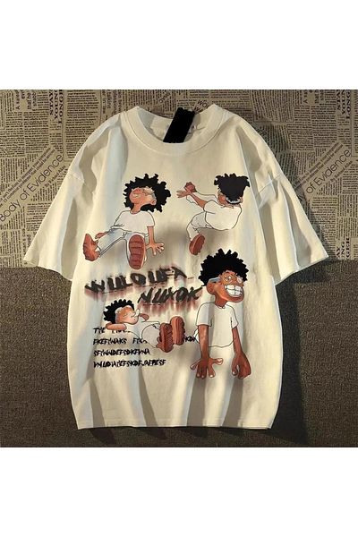 Touz Moda Tricou supradimensionat cu imprimeu hip hop Tuledai alb
