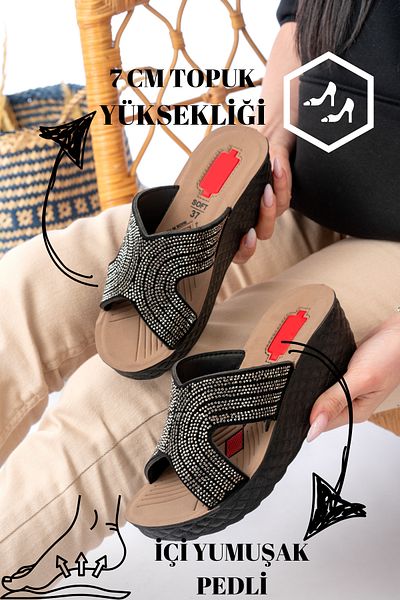 Slipcat Women's Stone Wedge Heel Slippers Orthopedic Daily Slippers Comfortable Stylish Heeled Slippers