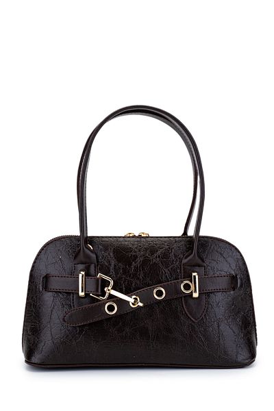 minebag Women's Faux Leather Crossbody Bag - Belt Detail, King Bitter Brown