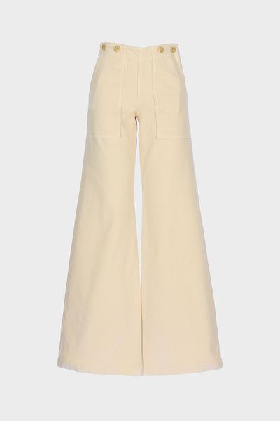 CROSS JEANS Weslie Ecru High Waist Patch Zippered Wide Leg Button Detailed Jean Trousers C 4530-213