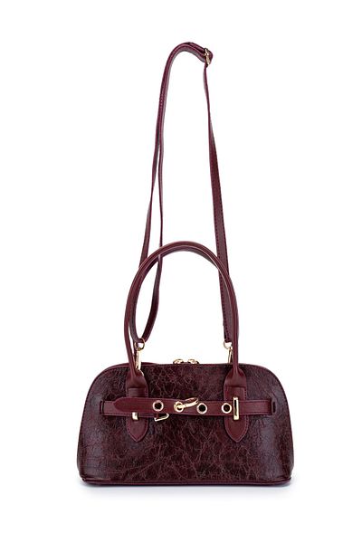 minebag Women's Faux Leather Crossbody Bag - Belt Detail, King Burgundy