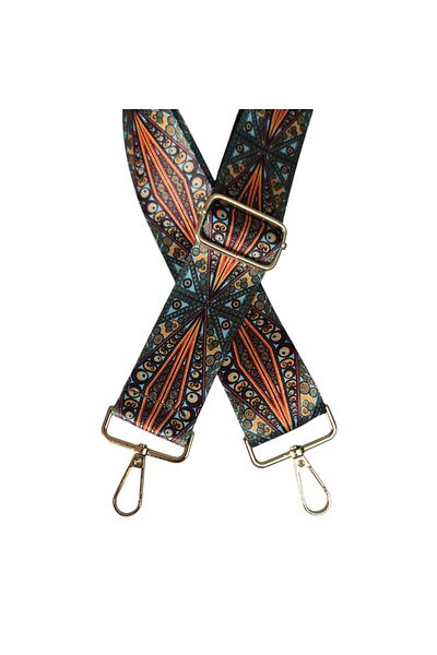 Gloria Gold Metal Polyester Column Adjustable Bag Handle Phone Strap (120 cm)/ Green Ancient Pattern Pattern