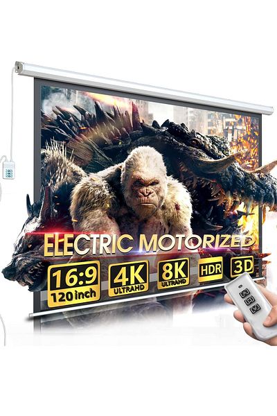 FlashHawk 120 Inch 16:9 Wall Mount Electric Projector Screen with Remote Control