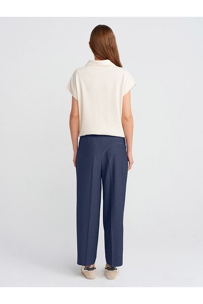 Dilvin 71628 Normal Waist Carrot Trousers-Navy Blue