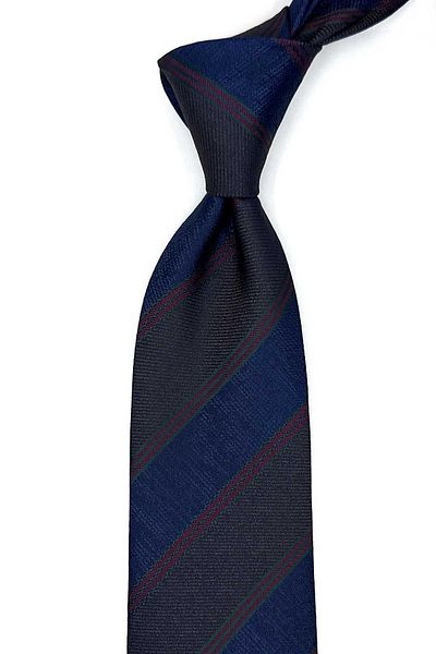 Kravatkolik Navy Blue - Classic Tie with Brown Stripe Pattern Handkerchief Kk13152