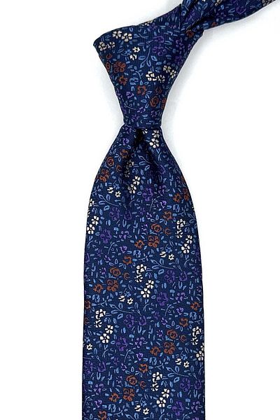 Kravatkolik Navy Blue Flower Pattern Classic Tie with Handkerchief Kk13158