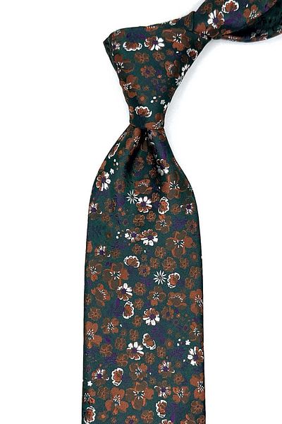 Kravatkolik Classic Tie with Green Flower Pattern Handkerchief Kk13135