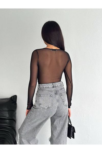 BE CHİC BLUZĂ DE TUL CROP CU MÂNECĂ CU MODEL ȘI SPATE TRANSPARENTĂ PENTRU FEMEI N1701