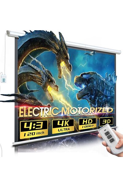 FlashHawk 120 Inch 4:3  Wall Mount Electric Projector Screen with Remote Control