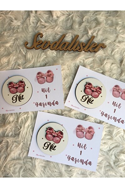 Sevdalı işler Kız Bebek Figürlü Ahşap Magnet Kartlı ve Jelatinli Hediyelik (1...