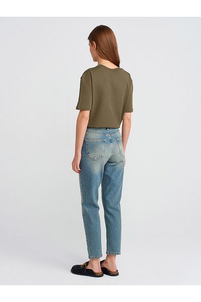 Dilvin 71779 Pantaloni Mom din denim din lycra spălat cu laser-nuanță
