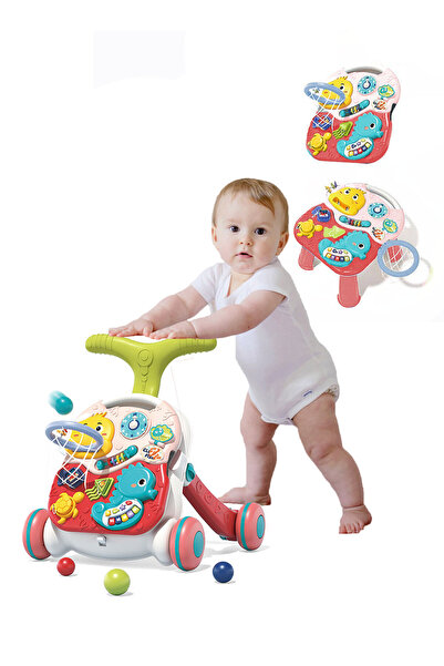 Ma Baby مشاية أطفال 2 في 1، مشاية دفع مضادة للانقلاب، مشاية تعليمية مع طاولة ...