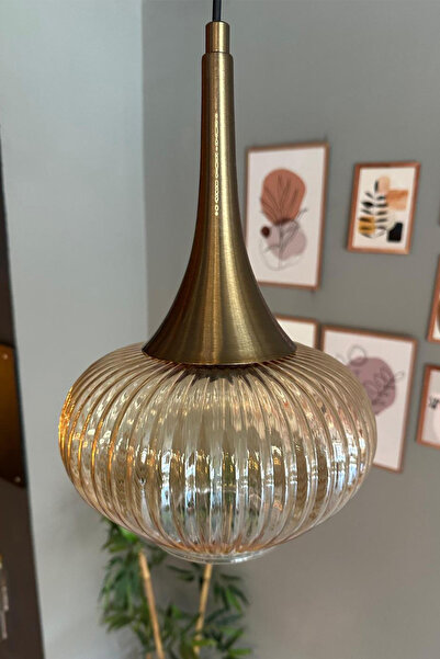 Bamyum Ruiz Cam Bal Rengi Tekli Avize Eskitme Başlık Retro Sarkıt Lamba Restoran Salon Aydınlatma