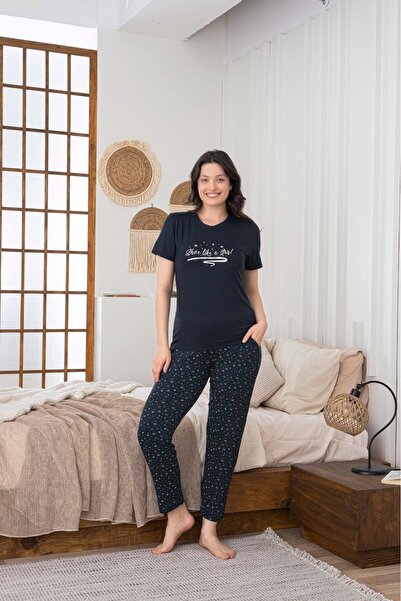 GUAVA+ Set de pijamale de vară cu mâneci scurte, fără nasturi, guler rotund d...