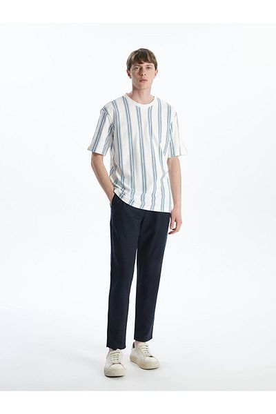 LC Waikiki Navy Blue Crew Neck Short Sleeve Striped Men's T-Shirt