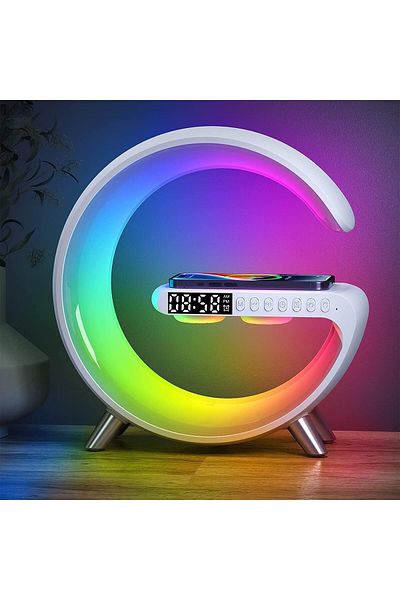 COOYA Bluetooth Speaker, Wireless Phone Charger LED Light, Night Light and Sounder Alarm, White