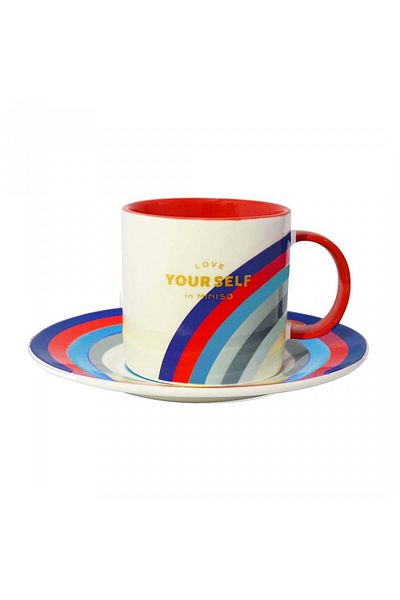 Miniso Coloradio Ceramic Mug with Saucer, 115mL