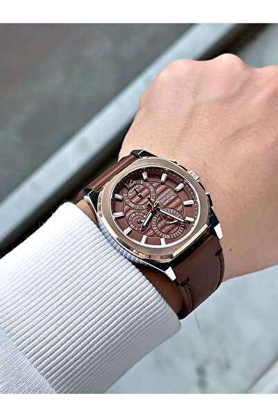 Ferrucci Fonksiyonları Aktif Kahverengi Renk 3 Atm Su Geçirmez Deri Kordon Erkek Kol Saati